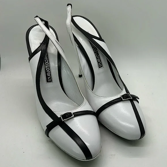 Gianmarco Lorenzi Sexy Black/White Leather Stiletto Heels Shoes **Size 40** 🔥🔥 - Picture 1 of 8